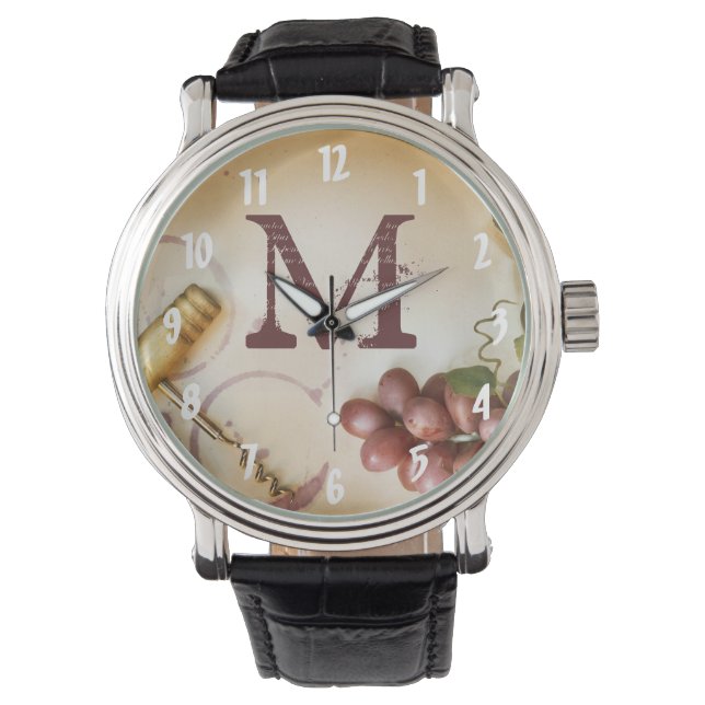 Reloj De Pulsera Vino Rojo Uvas Horno De Tornillo Botella De Vidrio (Anverso)