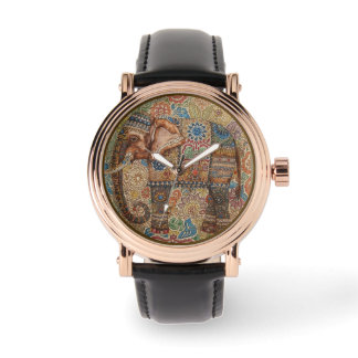 Reloj De Pulsera Vintage, Antique Elephant,Batik Pattern