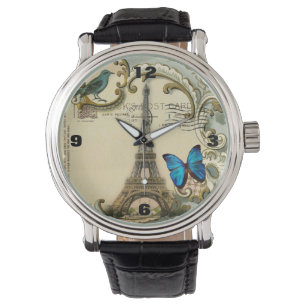 Reloj De Pulsera vintage art nouveau blue swirls paris eiffel tower