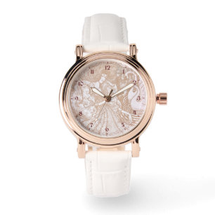 Reloj De Pulsera Vintage Art Nouveau Cream Floral Woman & Swans