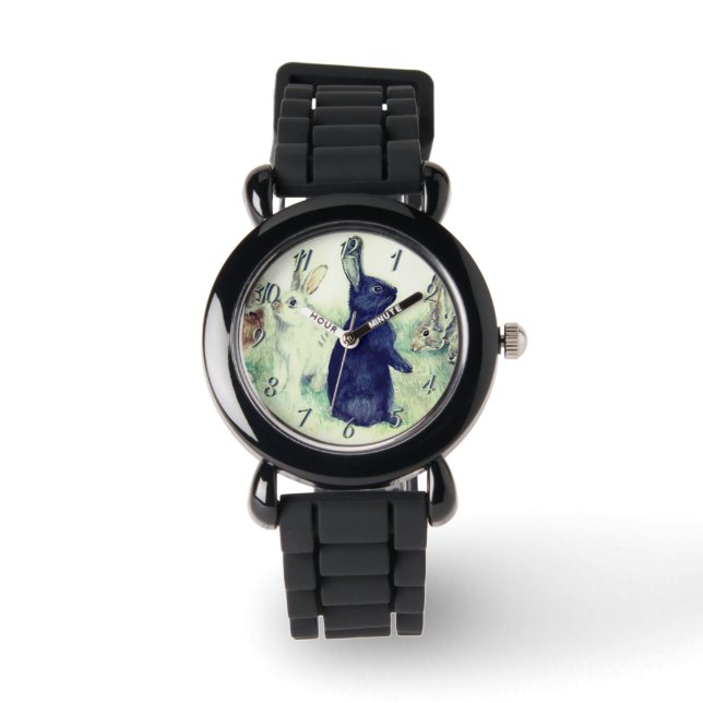 Reloj De Pulsera Vintage bunnies, feliz Pascua (Anverso)