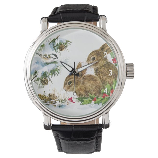 Reloj De Pulsera Vintage Christmas Bunnies (Anverso)