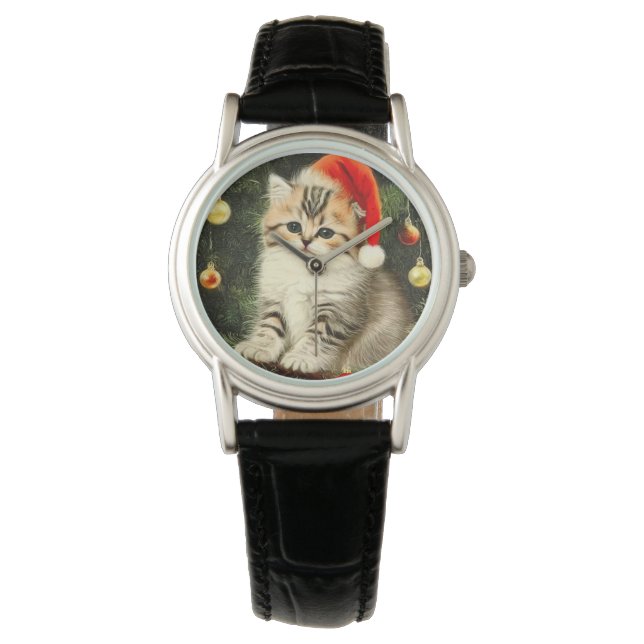 Reloj De Pulsera Vintage Christmas Kitten (Anverso)