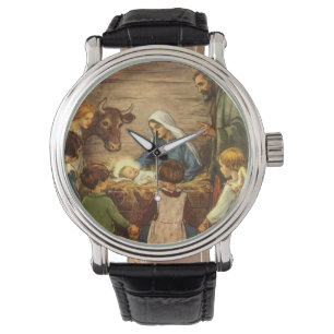 Reloj De Pulsera Vintage Christmas, Religious Nativity w Baby Jesus