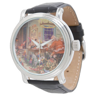 Reloj De Pulsera Vintage Christmas, Santa Claus con Elves Workshop