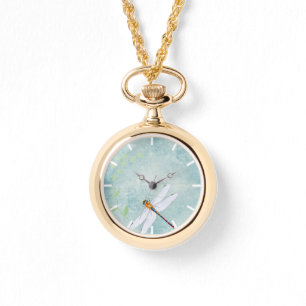 Reloj De Pulsera Vintage Dragonfly on Faded Floral Background