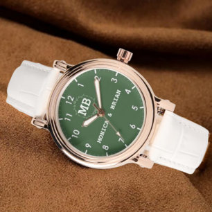Reloj De Pulsera  Vintage Green Minimal Monogram Simple Couple Name