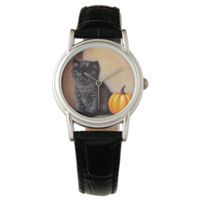 Reloj De Pulsera Vintage Halloween Black Kitten Ilustracion (Anverso)