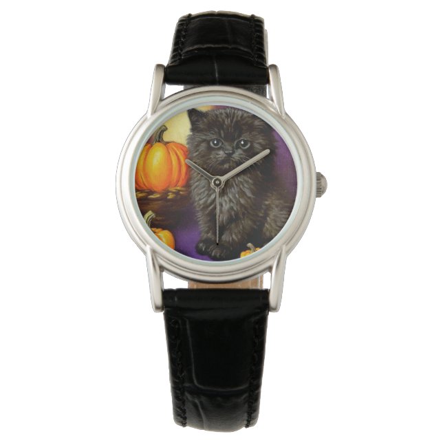 Reloj De Pulsera Vintage Halloween Kitten (Anverso)