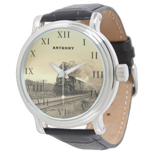 Reloj De Pulsera Vintage Locomotive Train Birday Black Gold
