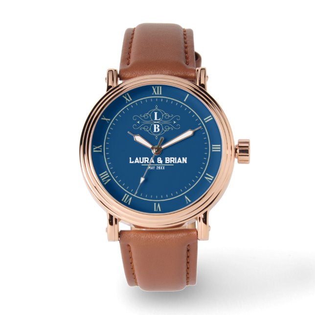 Reloj De Pulsera Vintage Luxury  Couple Names Monogram (Anverso)