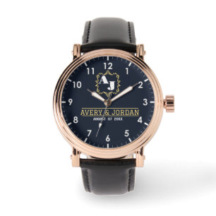 Reloj De Pulsera Vintage monogram name initials bride and groom