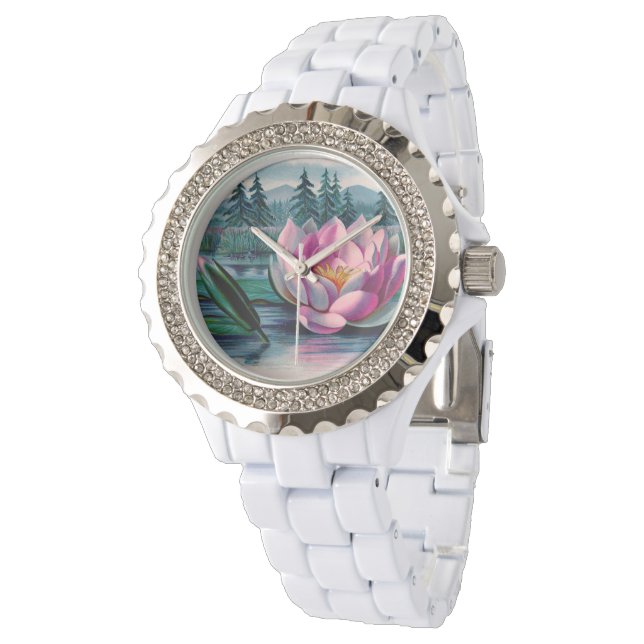 Reloj De Pulsera Vintage Pink Lotus Flower Watch (Angular)
