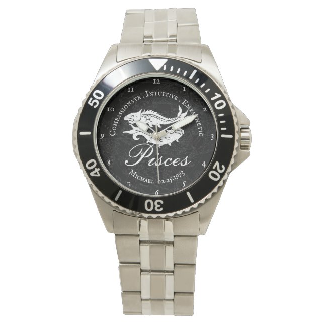 Reloj De Pulsera Vintage Pisces Zodiac Rasgos Positivos Negro Perso (Anverso)