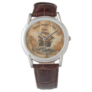 Reloj De Pulsera Vintage Sepia Nautical Sailing Ship Map de padre
