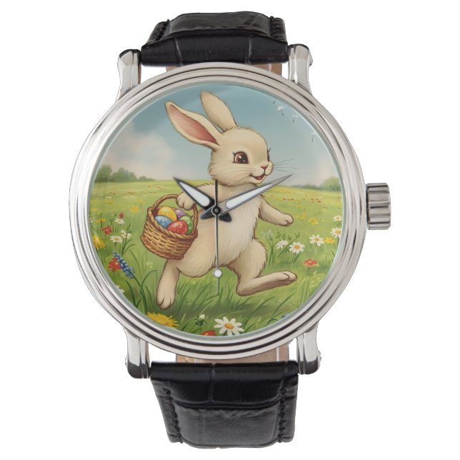 Reloj De Pulsera Vintage Spring Meadow Easter Bunny  (Anverso)