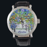 Reloj De Pulsera Vintage Tiffany Vidrio Manchado Wisteria Arte Flor<br><div class="desc">Vintage Tiffany Vidriera Wisteria Floral Womens Watch para su personalización. Personalízalo con el nombre del destinatario/cualquier texto o haga clic en el botón "Personalizar" para ir a la herramienta de diseño donde puede cambiar el tipo de letra, el tamaño del texto, el color del texto, el posicionamiento del texto y...</div>