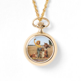 Reloj De Pulsera Vintage Western Cowgirl Sobre La Onda De Caballos