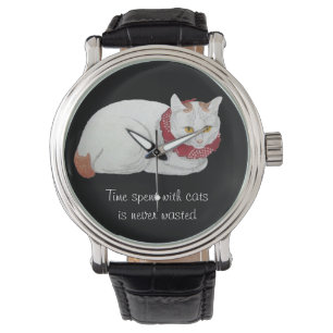 Reloj De Pulsera Vintage White Cat Japonesa Cita de Arte
