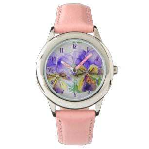 Reloj De Pulsera Viola Watercolor Pintar Morado arte Flor Flor Flor