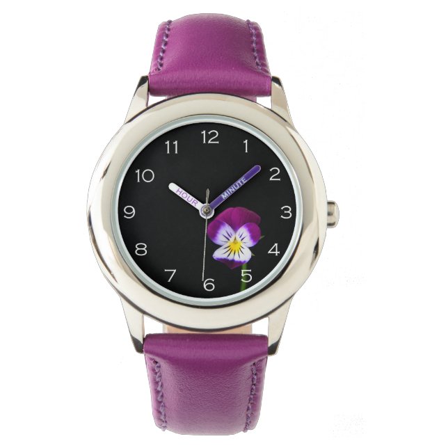 Reloj De Pulsera Violet Flower White Numbers wacna (Anverso)