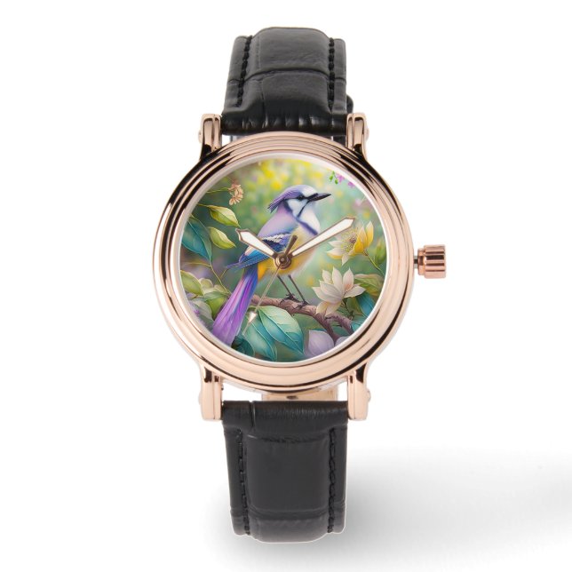 Reloj De Pulsera Violet Tufted Jay Fantasy Bird (Anverso)