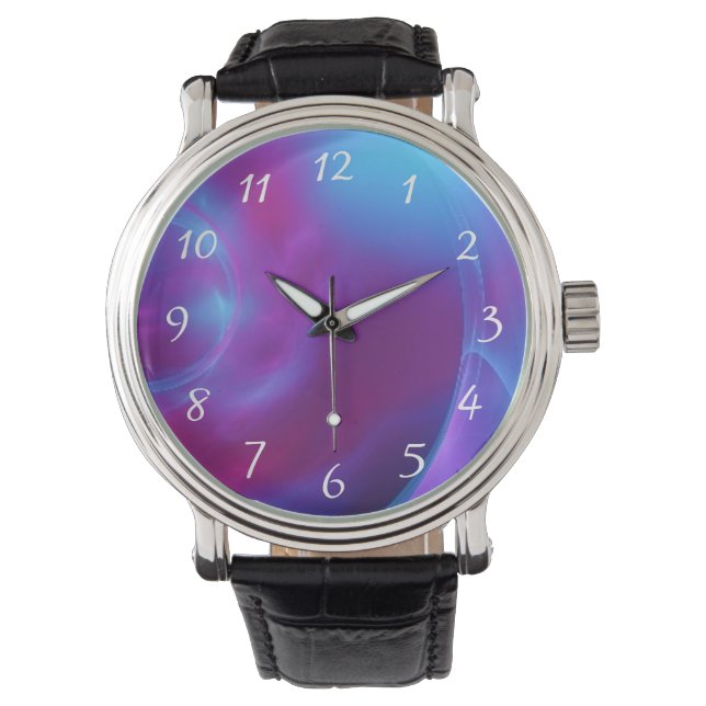 Reloj De Pulsera Violeta azul y fractura cósmica rosa (Anverso)