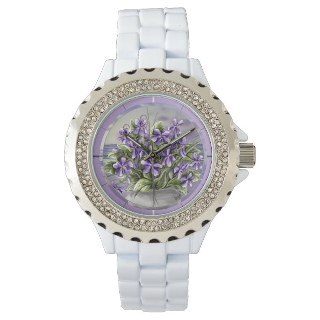 Reloj De Pulsera violetas en tarro lunar (Anverso)