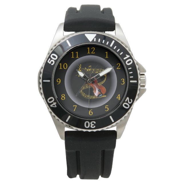 Reloj De Pulsera Violin ~ G clef ~ Musical Swirl ~ Spotlight ~* ~ ~ (Anverso)