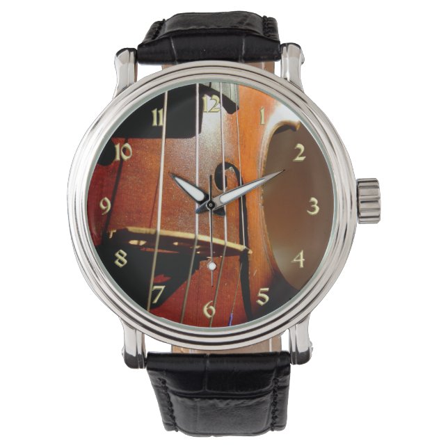 Reloj De Pulsera Violín musical con números dorados Watch (Anverso)