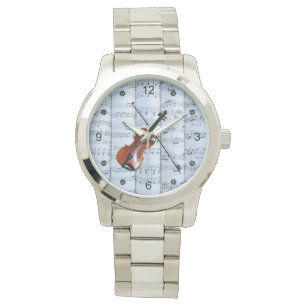 Reloj De Pulsera Violin ~ Rolling Sheet Music ~ Blue Tint Backgroun