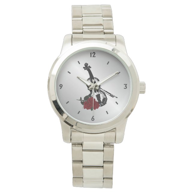 Reloj De Pulsera Violín y Rosas Cuatro números (Anverso)