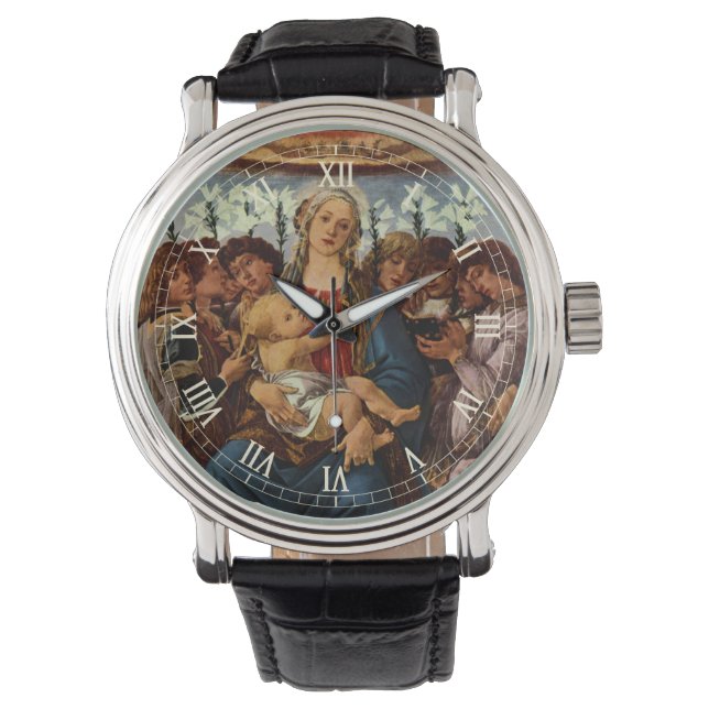 Reloj De Pulsera Virgen y Niño con ocho ángeles de Botticelli (Anverso)