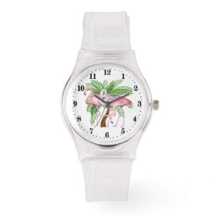 Reloj De Pulsera Visita de flamencos rosados en la playa