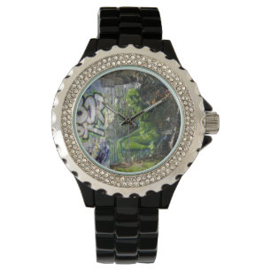 Reloj De Pulsera Visitante verde del graffiti del espacio ultraterr