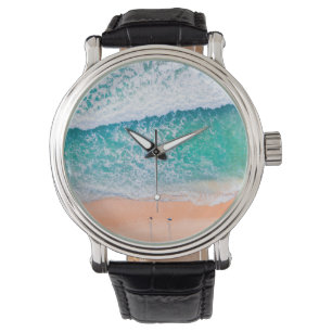 Reloj De Pulsera Vista aérea de olas Verde azuladas, gente caminand
