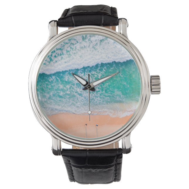 Reloj De Pulsera Vista aérea de olas Verde azuladas, gente caminand (Anverso)