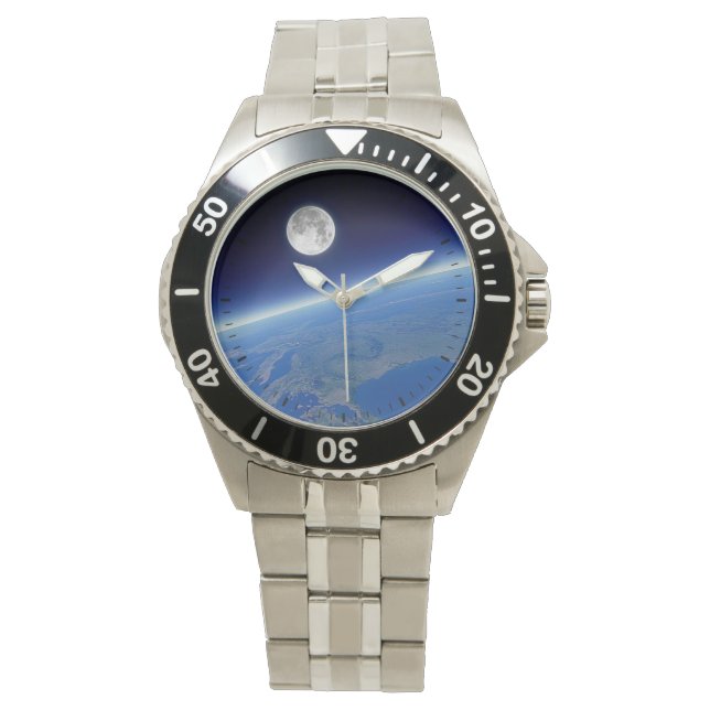 Reloj De Pulsera Vista de la Tierra y la Luna (Anverso)