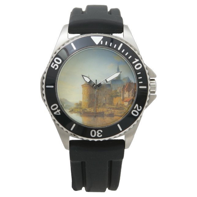 Reloj De Pulsera Vista de un pueblo holandés a lo largo del río Rin (Anverso)