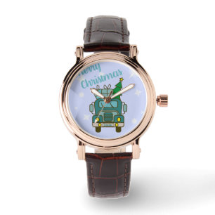 Reloj De Pulsera Vista frontal del camión Santa Feliz Navidad