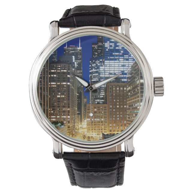 Reloj De Pulsera Vista nocturna del paisaje urbano de Chicago (Anverso)