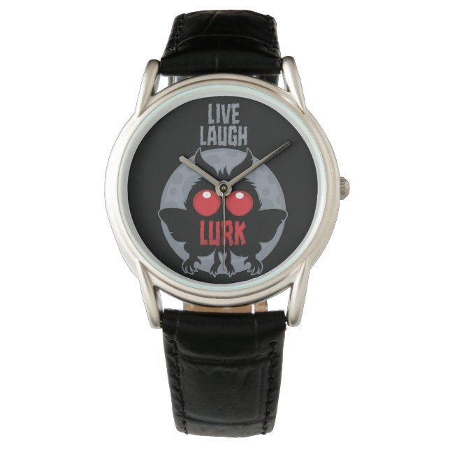 Reloj De Pulsera Vive Ríe Acecha Hombre Polilla Críptido (Anverso)