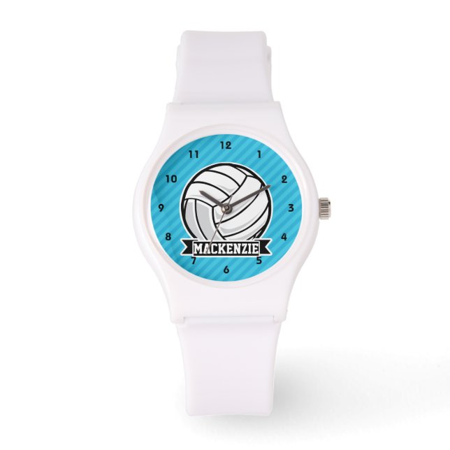 Reloj De Pulsera Voleibol; franjas azules del cielo (Anverso)