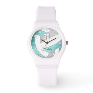 Reloj De Pulsera voleibol personalizado giratorio aqua gris