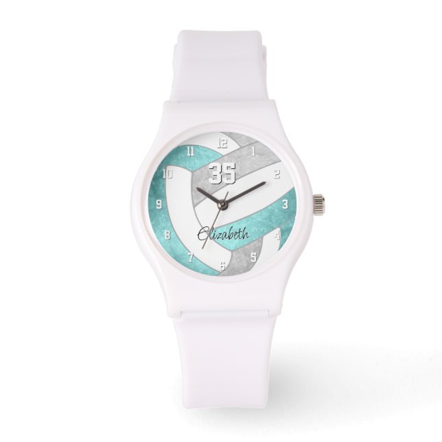 Reloj De Pulsera voleibol personalizado giratorio aqua gris (Anverso)