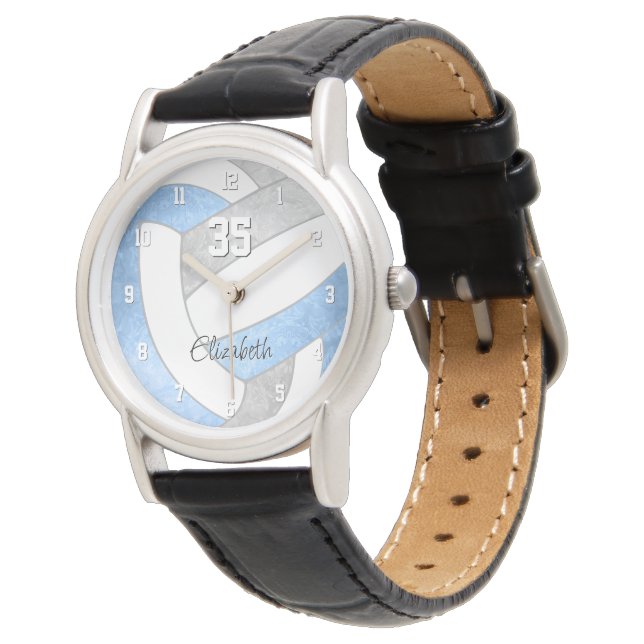 Reloj De Pulsera voleibol personalizado giratorio azul claro gris (Angular)