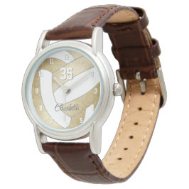 Reloj De Pulsera voleibol personalizado giratorio blanco dorado