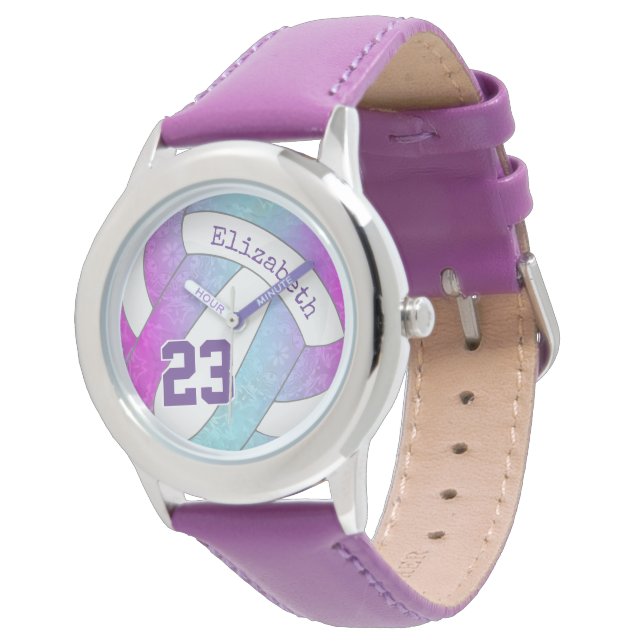 Reloj De Pulsera voleibol rosa morado azul colorido (Angular)
