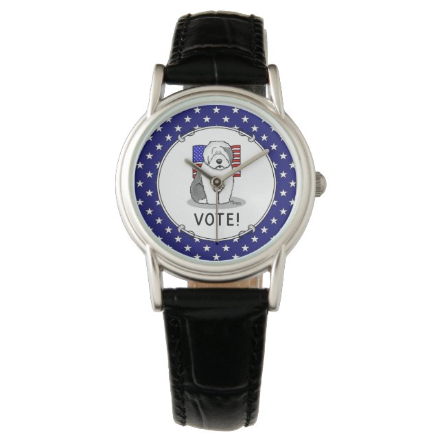 Reloj De Pulsera ¡Votar! El viejo perro pastor inglés Gray 1 Cuelme (Anverso)