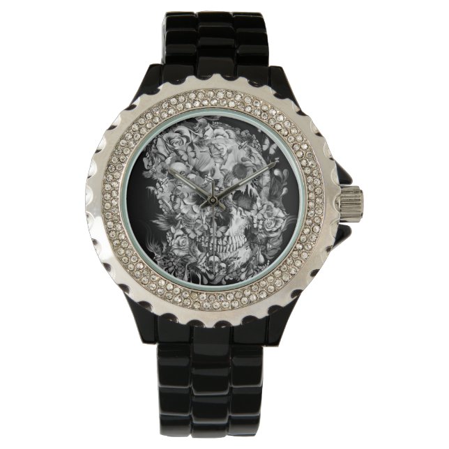 Reloj De Pulsera Vuelo, cráneo de pájaro floral (Anverso)